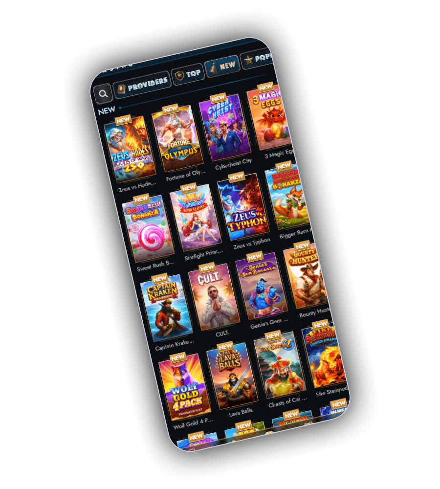 Shelves showing slot, table and crash game categories